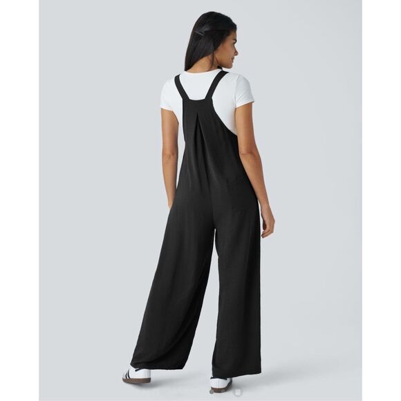Halara Adjustable Multiple Pockets Plicated Casual Linen-Feel Overalls Size L - Picture 2 of 4